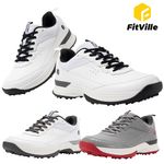 FitVille Mens Golf Shoes Extra Wide Fit Spiked Golf Trainers Non Slip Outdoor