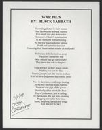 BLACK SABBATH Signed Lyrics - 'War Pigs' by OZZY OSBOURNE - 10"x8" reprint