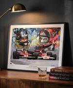 JAMES HUNT NIKI LAUDA  A3 Limited edition print by Greg Tillett Formula 1 Poster