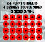 24 Poppy Stickers Remembrance for Window Car Craft Art Lest We Forget Memorial