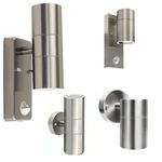 Outdoor Wall Light PIR Sensor Silver Steel Up Down GU10 Outdoor Security Lamp