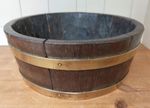 Edwardian oak coopered planter BCM OKETUB, brass bands, fruit bowl