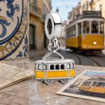 Portuguese City Tram Charm Bracelet Bead - Sterling Silver Yellow Enamel Pendant