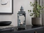 Metal Flower Lantern 37cm Glass Candle Holder Botanical Vintage Table Lantern