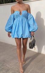 ASOS DESIGN Womens Cotton Ruched Bandeau Mini Dress With Off Shoulder Puff Sleev