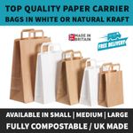 Kraft Paper SOS Bags White & Brown with Handles Takeaway Food Carrier Packaging