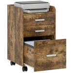 HOMCOM Mobile Filing Cabinet, File Cabinet with 3 Drawers, Rustic Brown