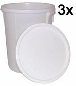 3x 25L Storage Bucket & Tamper Evident Lid Moulded Handle Plastic Resealable