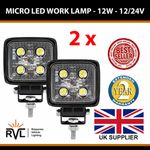 Small Square 12W LED work lamp x2 flood light tractor recovery truck van 12v 24v