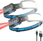 Smiling Shark Headlamp, 2 Pack Head Lamps LED Rechargeable 6 Modes 7*White