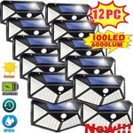 LED Solar Power Fence Lights PIR Motion Sensor Outdoor Garden Security Wall Lamp