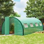 6 x 3 m Upgraded Polytunnel Greenhouse with 2 Hinged Doors & 8 Windows, Green