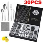 30Pcs Cutlery Dinner Set Stainless Steel Metal Tableware Forks Tea Spoons NEW
