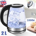 2L Glass Electric Kettle with Blue LED Light, Auto Shut Off Function 1800W Power