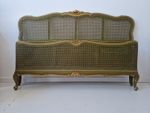 Antique French Cane Bed King Size Louis XV Green Lacquer Gold Accents