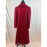 Vintage Pauline Trigere Red Black Stripe Mohair Wool Maxi Coat Scarf Collar 10