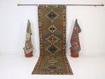3x10 Beige Blue Runner Rug, Handmade  Rug, Vintage Tribal Runner, 3.1x10.2 Ft