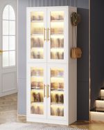 Modern Tall Shoe Cabinet with LED Light Freestanding Wood Shoe Storage Organizer