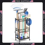 Garden Tool Organizer with Wheels, Steel Yard Rack for Garage and Outdoors