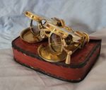 Gold Folding Binoculars Leather Case London Royal Navy Ship Opera Glasses Retro