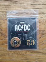 2 AC/DC Pin Badges In Plastic Wallet. Made For 50 Years Of AC/DC.
