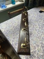 Antique Edwardian Coat/Hat Rack Brass & Oak c.1910 Good Condition