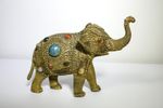 Brass Elephant sculpture semi-precious stones  trunk up Vintage filigree 12"