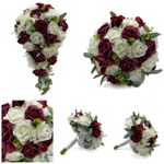 Artificial Wedding Flowers Burgundy Ivory Hydrangea Rose Bouquet Package