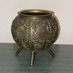 Vintage antique engraved Indian Tibet bronze incense burner vase Small cauldron