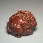 2.0-in Vintage Japanese Netsuke Boxwood Carved "貔貅" PIXIU Statue Ornament