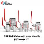 BSP Brass Ball Valve with Red Lever Handle - Female Full Bore BSPP - 25 BAR
