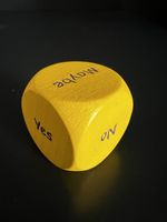YELLOW WOODEN DECISION DICE - YES NO MAYBE ??