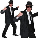 1980S MENS BLUES BLACK SUIT COSTUME FILM FANCY DRESS GLASSES HAT TIE SIDEBURNS