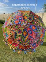 Indian Embroidered Garden Parasol Flower Outdoor Sun Shade Patio Umbrella
