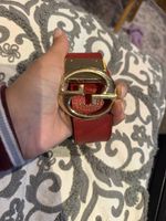 Gucci Women’s Reversible Leather Belt Red/Black Gold GG Logo Buckle Size 32