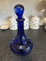 Mid Century Modern Cobalt Blue Glass Decanter & Stopper