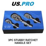 US PRO 3pc STUBBY RATCHET HANDLE SET 1/4 - 3/8 & 1/2"dr B4129
