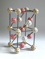 Vintage Crystal Lattice Molecular Model, Brass & Painted Wood Balls. Atomic