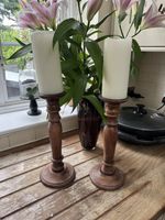 Pair of large Wooden Candlesticks with candles 36cm or 51cm  with candles