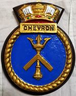 HMS Chevron - Ship Crest Plaque – Hand-Painted, Solid Mahogany Mount, 870g