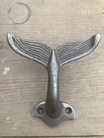 Whale Tail Single Hook, Cast Iron Coat Hook, Pewter finish.