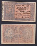 Italy Banknote 5 Lire Umberto I° 25.10.1892 P.-18c BB-/VF-