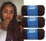 Brazilian Wool Hair Yarn 3 Pack, Brown, Faux Locks, Twist, Braids, Knitting