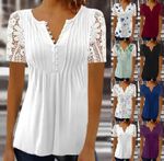 Womens Lace V-Neck Tops T-Shirts Ladies Short Sleeve Casual Blouse Tee Plus Size