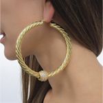 Huge 80mm XL Large Gold Hoops Chunky Twist Earrings Sparkly Balls 9ct Gold XP 