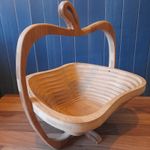 Apple Shaped Collapsible Folding Fruit Storage Basket Wooden Bowl