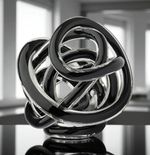 Artisan Handmade Art Glass Knot Twist Sculpture Black & Clear, Art Paperweight