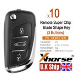 10 x Xhorse Universal Super Remote Key DS 3 Buttons XEDS01EN With Super chip