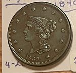 1839 large cent with head of 1840 EF , scarce