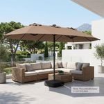 15ft Large Rectangular Market Umbrella With Crank With 144 Solar LED Lights